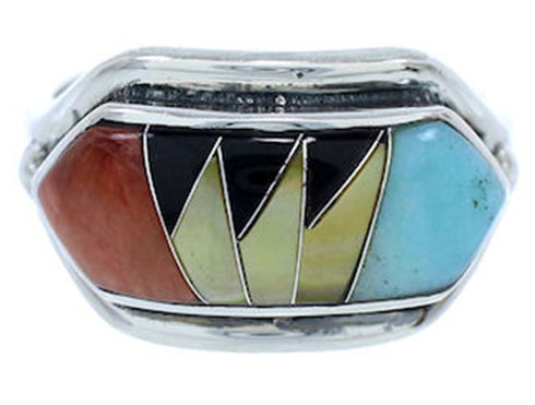 Southwest Sterling Silver Multicolor Inlay Ring Size 5-3/4 YS72353